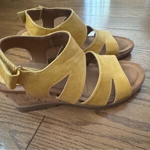 Yellow Wedge Sandals with Geometric Straps
